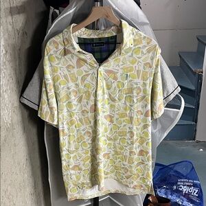 William Murray Golf Yellow and White Printed Short Sleeve Polo